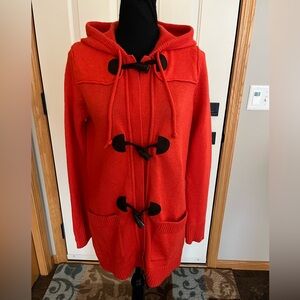 Lauren Ralph Lauren orange long lambswool hooded shacket cardigan sweater.medium